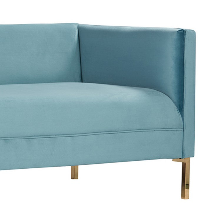 Velvet Upholstered Wooden Frame Sofa with Tufted Side Panel, Blue