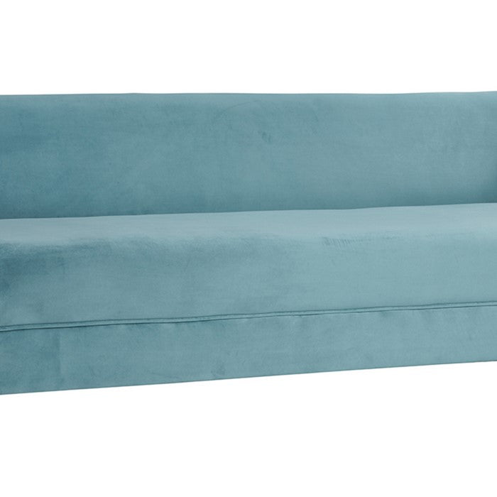 Velvet Upholstered Wooden Frame Sofa with Tufted Side Panel, Blue
