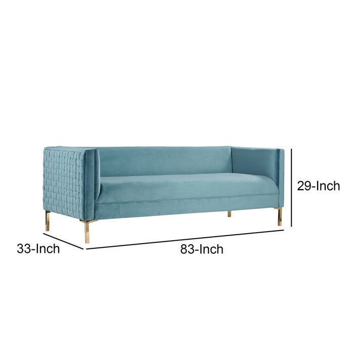 Velvet Upholstered Wooden Frame Sofa with Tufted Side Panel, Blue
