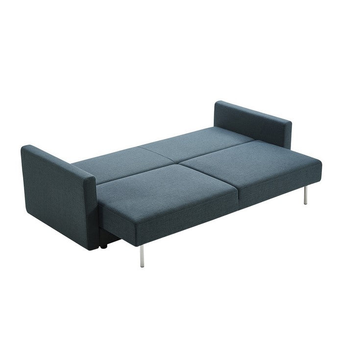 Fabric Upholstered Sofa Bed with Storage and Metal Legs, Blue