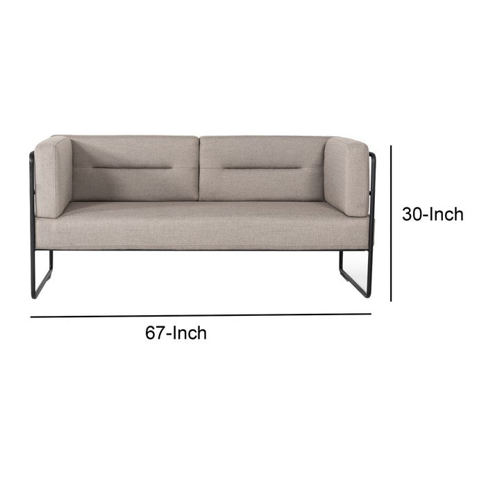 Fabric Upholstered Loveseat with Tufted Back and Metal Sled Base, Gray