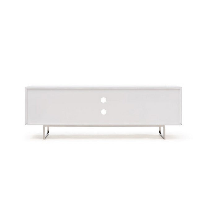 Metal Sled Base Wooden TV Stand with 2 Doors and 2 Open Shelves, White
