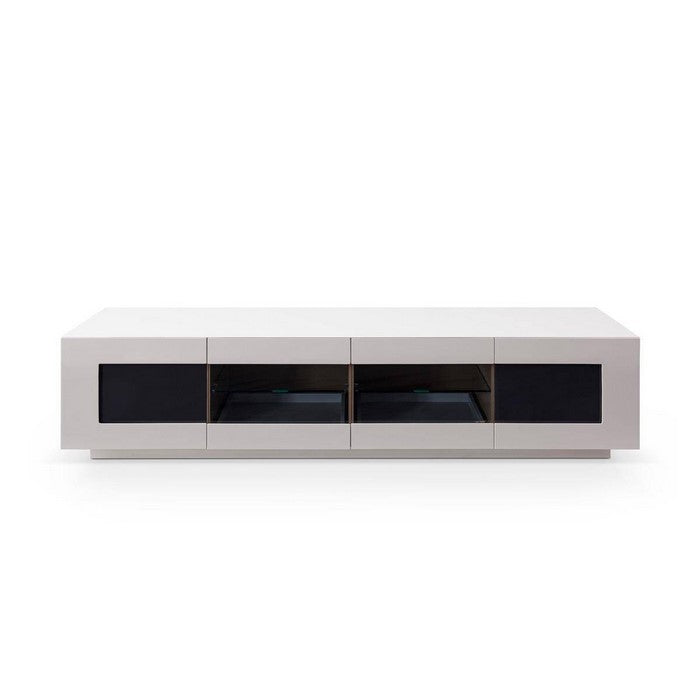 Wooden TV Stand with 2 Pull Down Doors and 2 Pull Out Drawers, White