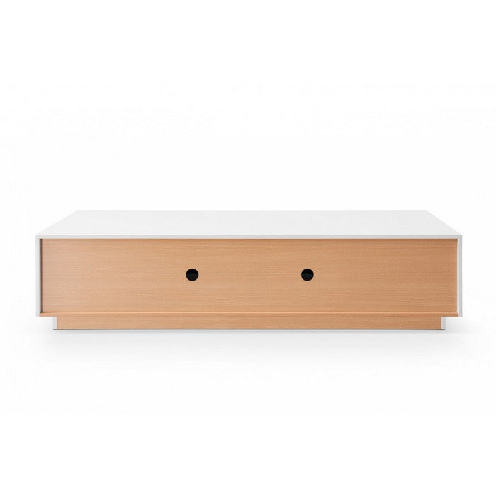Wooden TV Stand with 2 Pull Down Doors and 2 Pull Out Drawers, White
