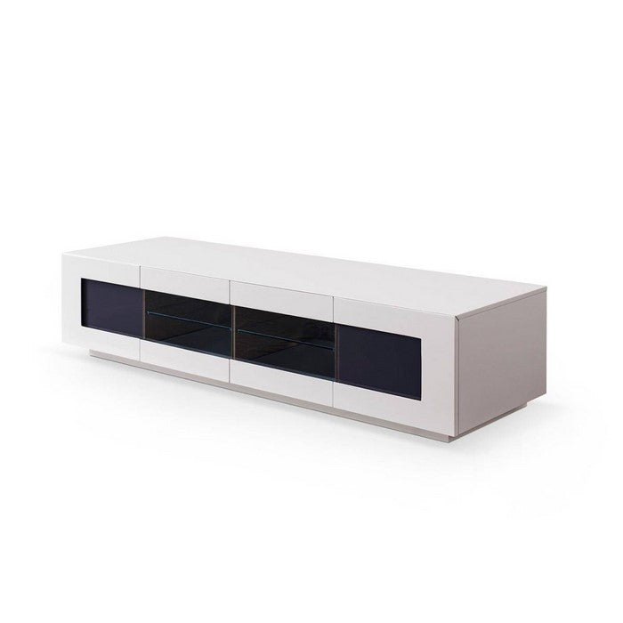 Wooden TV Stand with 2 Pull Down Doors and 2 Pull Out Drawers, White