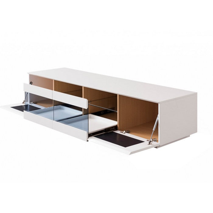 Wooden TV Stand with 2 Pull Down Doors and 2 Pull Out Drawers, Gray