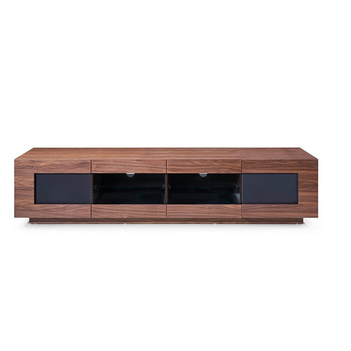 Wooden TV Stand with 2 Pull Down Doors and 2 Pull Out Drawers, Brown