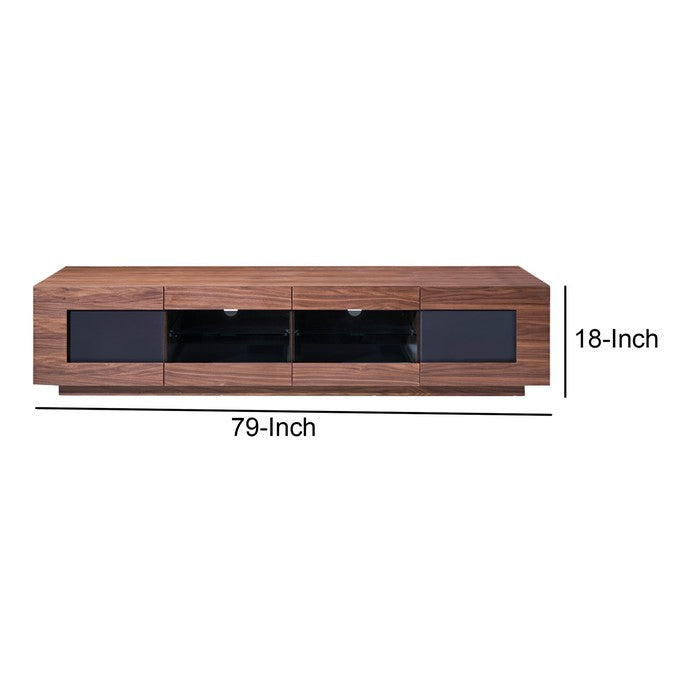 Wooden TV Stand with 2 Pull Down Doors and 2 Pull Out Drawers, Brown