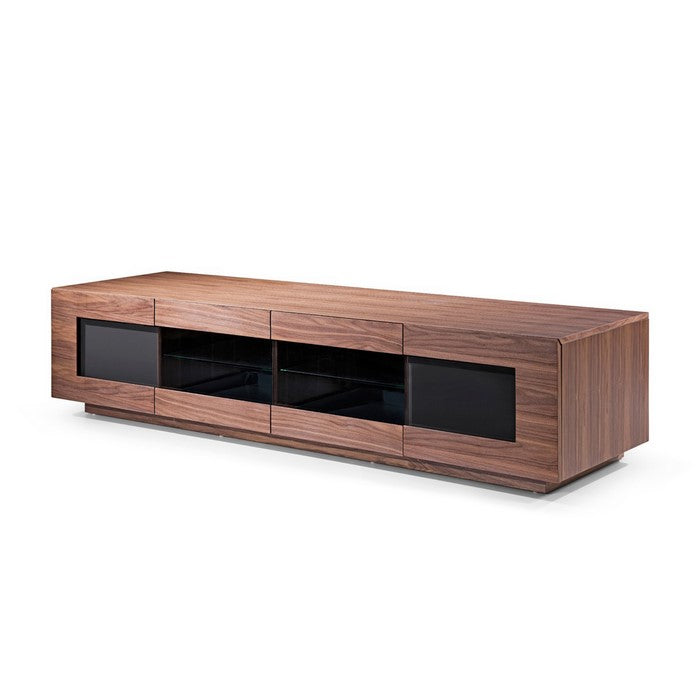 Wooden TV Stand with 2 Pull Down Doors and 2 Pull Out Drawers, Brown