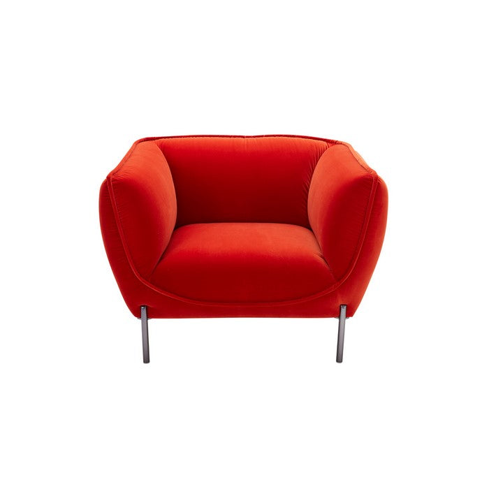 Fabric Upholstered Lounge Chair with Pipe Stitching and Bucket Seat, Red
