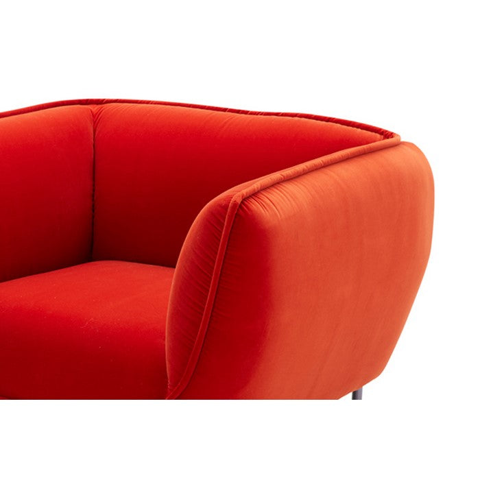 Fabric Upholstered Lounge Chair with Pipe Stitching and Bucket Seat, Red