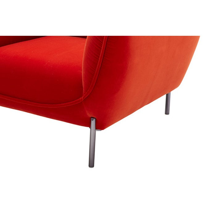Fabric Upholstered Lounge Chair with Pipe Stitching and Bucket Seat, Red