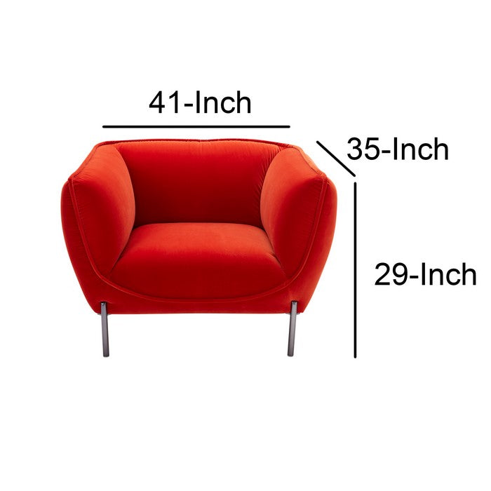 Fabric Upholstered Lounge Chair with Pipe Stitching and Bucket Seat, Red