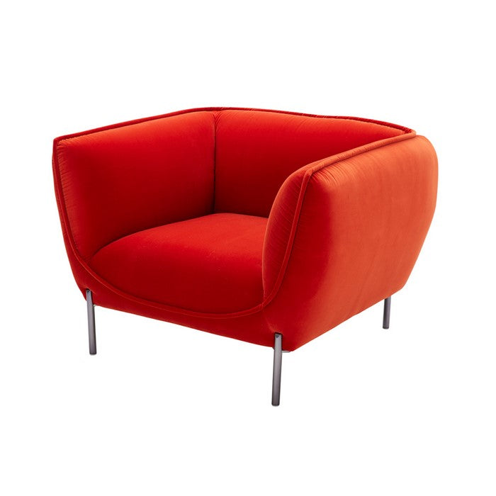 Fabric Upholstered Lounge Chair with Pipe Stitching and Bucket Seat, Red