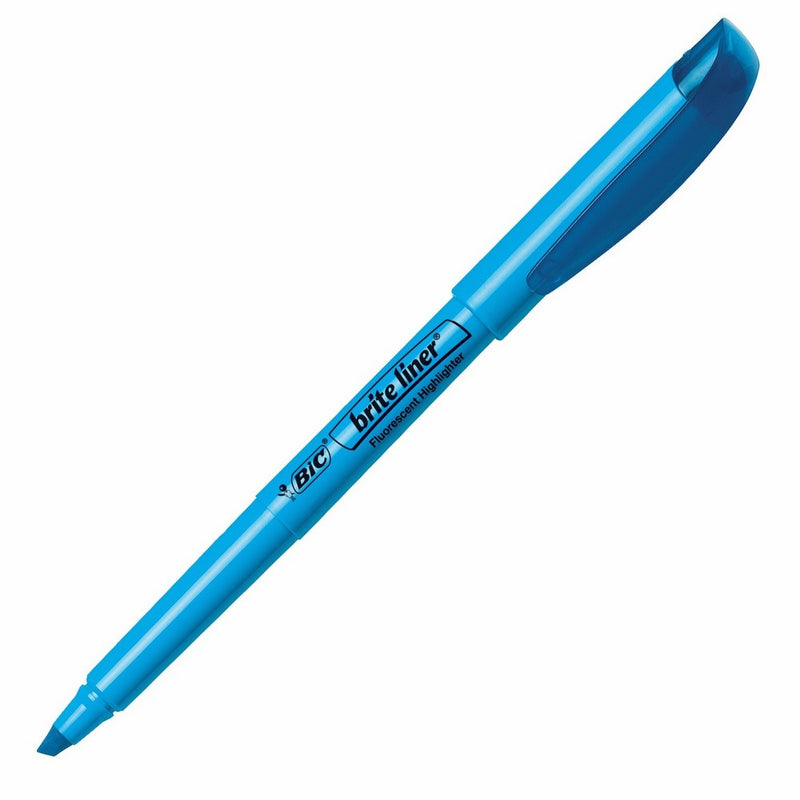 BIC Brite Liner Highlighter, Chisel Tip, Fluorescent Blue Ink, 12 per Pack (BL11-BE)