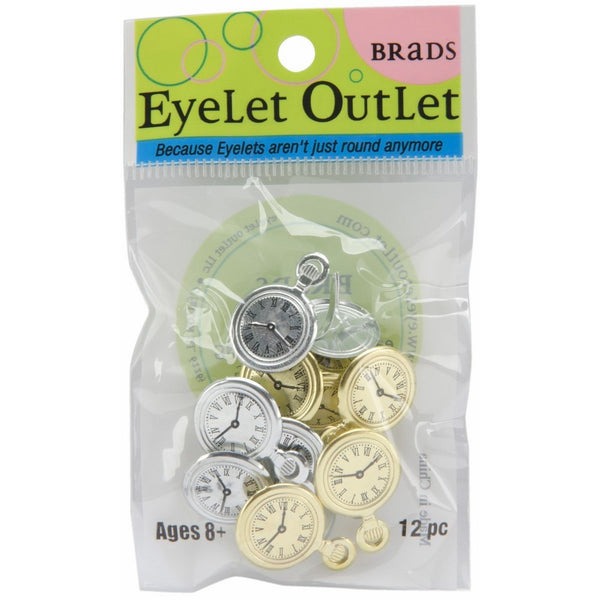 Eyelet Outlet Shape Brads, Pocket Watches, 12-Pack