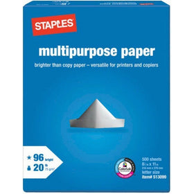 Staples Multipurpose Laser Inkjet Printer Paper, Bright White, 500 Sheets, 8 1/2" X 11"