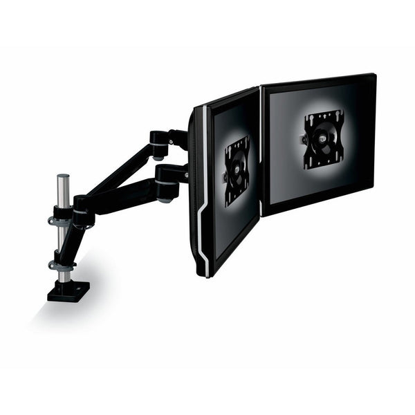 3M Easy Adjust Desk Mount Dual Monitor Arm, Adjust Height, Tilt, Swivel and Rotate by Holding and Moving Monitor, Free Up Desk Space, Clamp or Grommet, For Monitors to 20 lbs <= 27", Black (MA260MB)