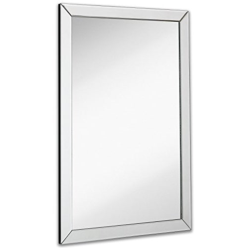 Large Flat Framed Wall Mirror with 2 Inch Edge Beveled Mirror Frame | Premium Silver Backed Glass Panel | Vanity, Bedroom, or Bathroom | Mirrored Rectangle Hangs Horizontal or Vertical (24" x 36")