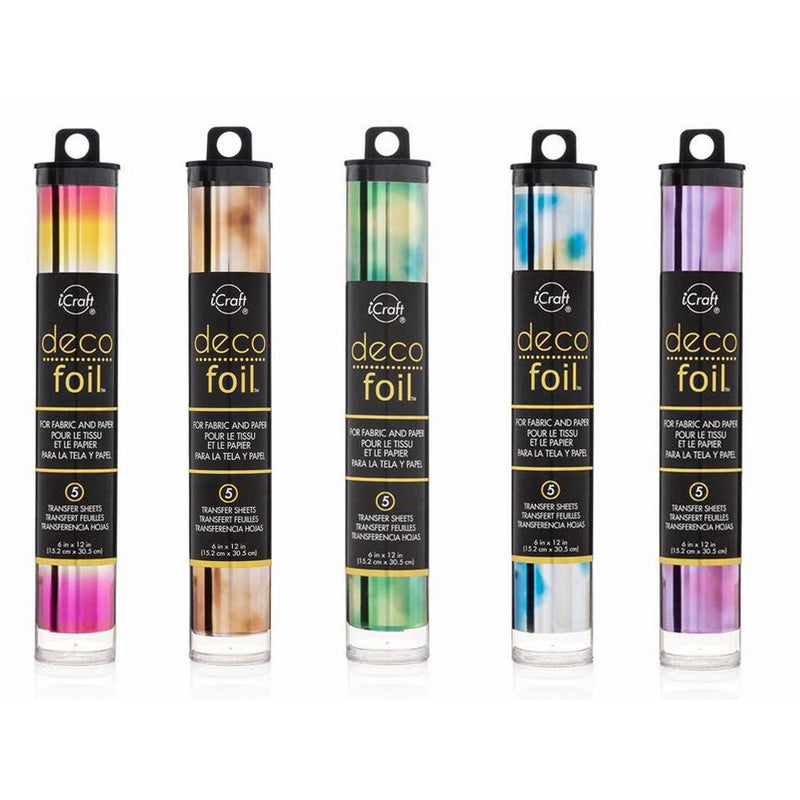 Deco Foil - Watercolor Transfer Sheets - Amber, Emerald, Amethyst, Lapis & Summer Rainbow - Bundle of 5 iCraft Speciality Foil Packages