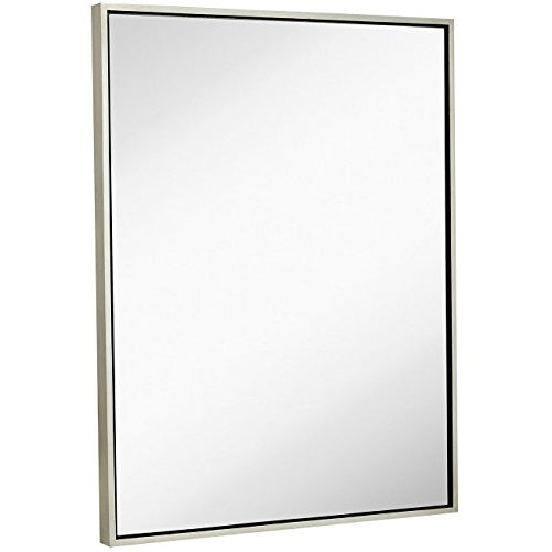 Clean Large Modern Antiqued Silver Frame Wall Mirror | Contemporary Premium Silver Backed Floating Glass Panel | Vanity, Bedroom, or Bathroom | Mirrored Rectangle Hangs Horizontal or Vertical