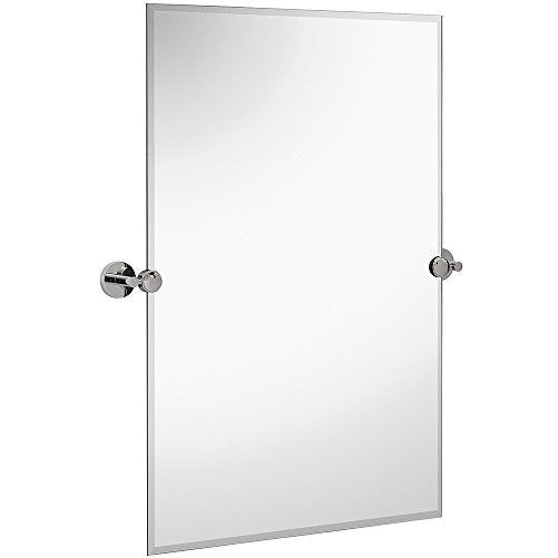 Large Pivot Rectangle Mirror With Polished Chrome Wall Anchors | Silver Backed Adjustable Moving & Tilting Wall Mirror |  20" x 30" Inches