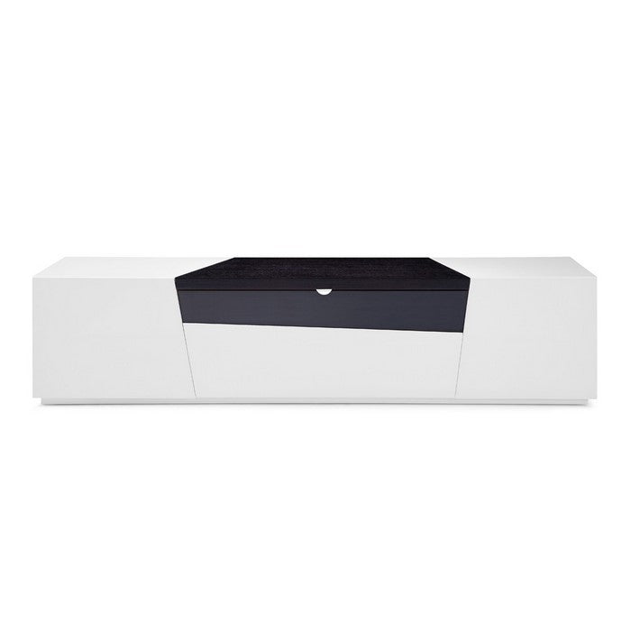 Wooden TV Stand with 1 Pull Out Drawer and Floating Plinth Base, White