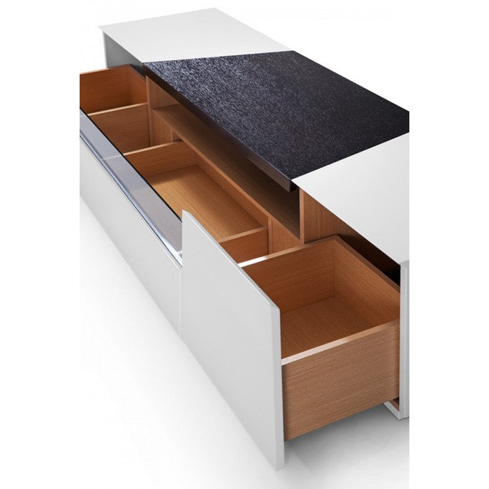 Wooden TV Stand with 1 Pull Out Drawer and Floating Plinth Base, White