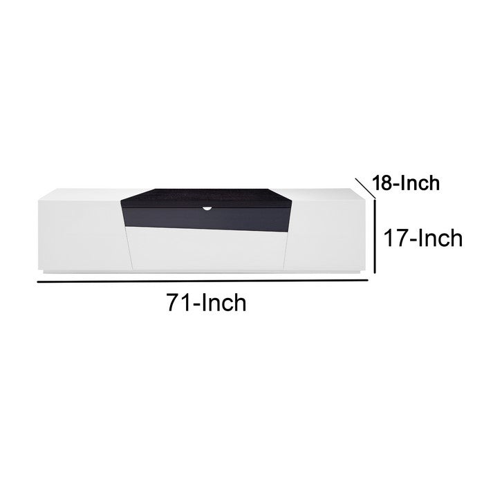 Wooden TV Stand with 1 Pull Out Drawer and Floating Plinth Base, White