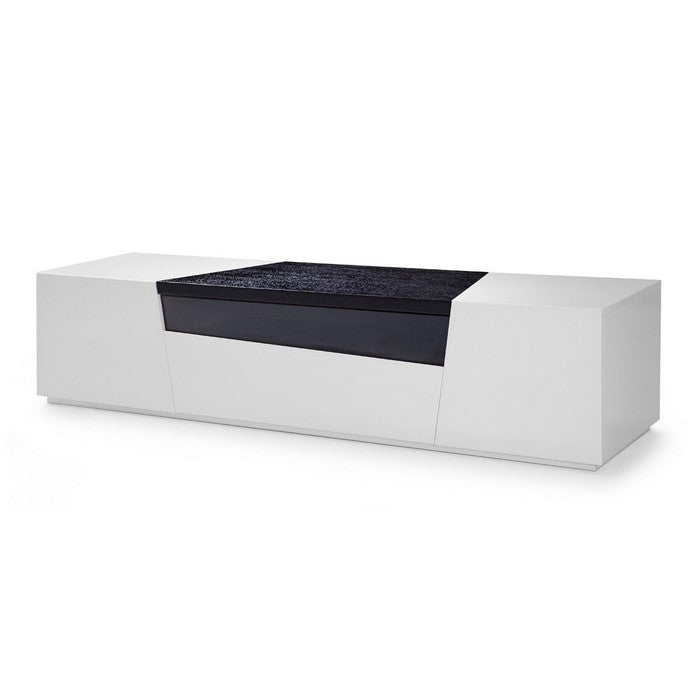 Wooden TV Stand with 1 Pull Out Drawer and Floating Plinth Base, White