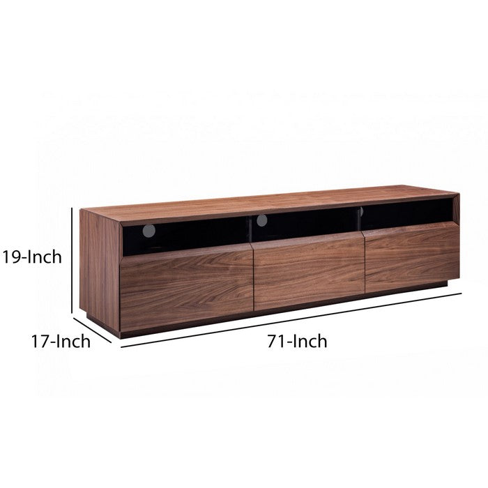 Wooden TV Stand with 3 Pull Out Drawers and 3 Open Shelves, Brown