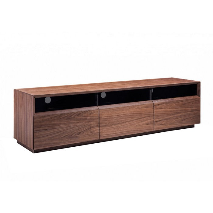 Wooden TV Stand with 3 Pull Out Drawers and 3 Open Shelves, Brown