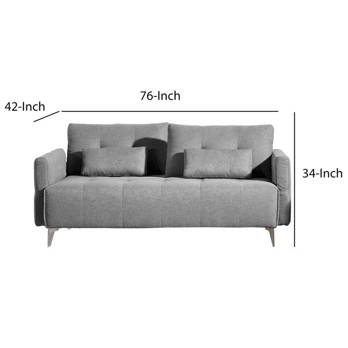 Fabric Upholstered Sofa with Adjustable Backrest and Movable Armrest, Gray