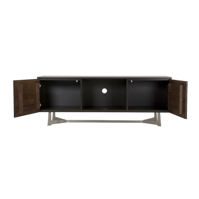 Wooden TV Stand with 2 Push Door Cabinets and 1 Open Shelf, Brown