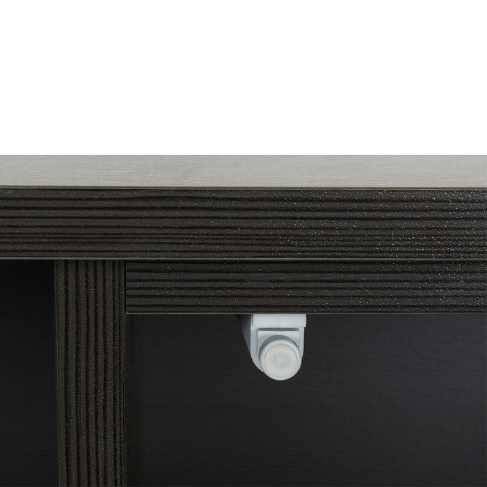 Wooden TV Stand with 2 Push Door Cabinets and 1 Open Shelf, Brown