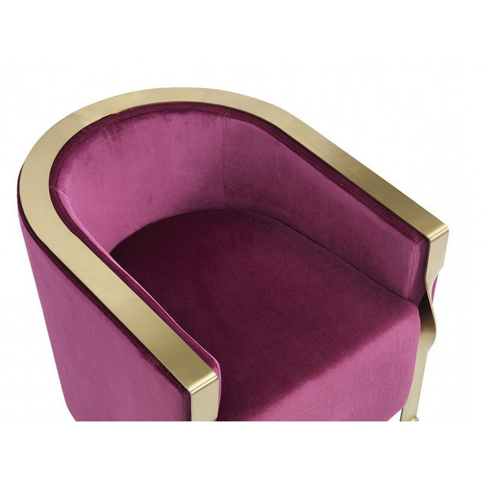Fabric Upholstered Lounge Chair with Twisted Metal Trim, Purple and Gold
