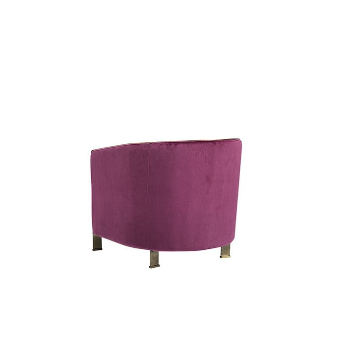 Fabric Upholstered Lounge Chair with Twisted Metal Trim, Purple and Gold