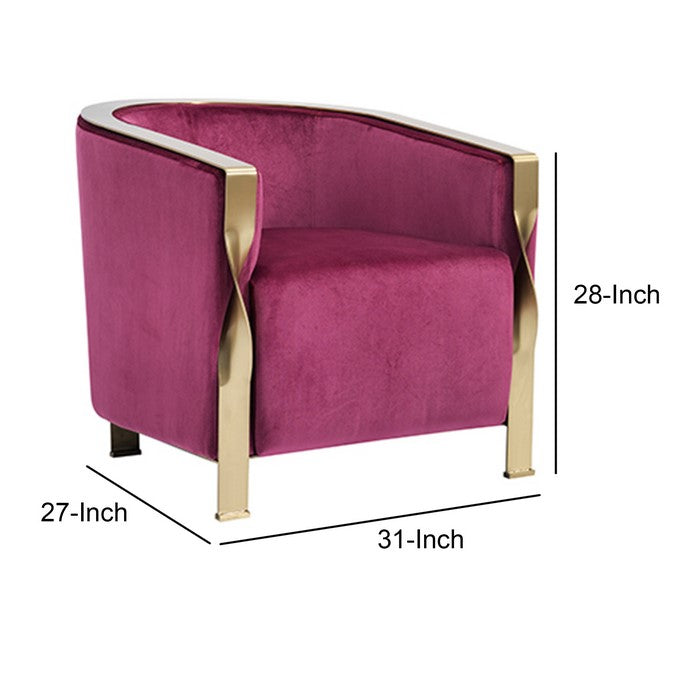 Fabric Upholstered Lounge Chair with Twisted Metal Trim, Purple and Gold