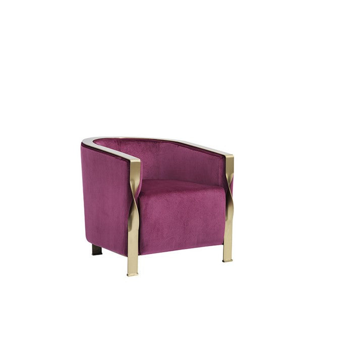 Fabric Upholstered Lounge Chair with Twisted Metal Trim, Purple and Gold