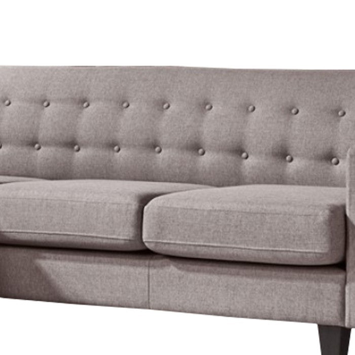 Button Tufted Fabric Upholstered Sofa with Ottoman and Track Arms, Gray