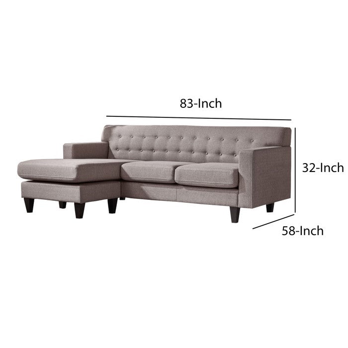 Button Tufted Fabric Upholstered Sofa with Ottoman and Track Arms, Gray