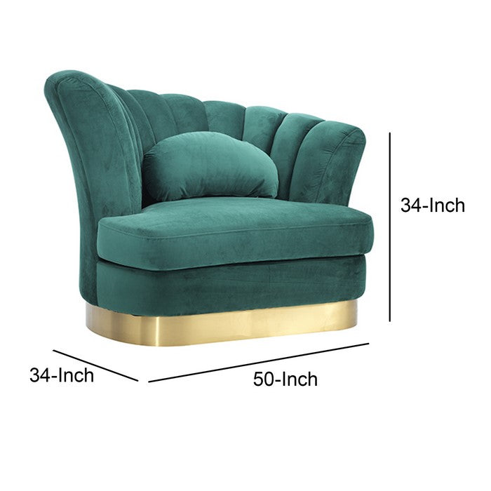 Upholstered Lounge Chair with Vertical Plush Tufted Back, Blue and Gold