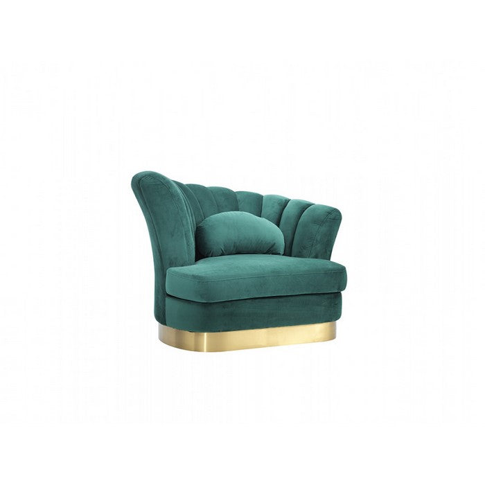 Upholstered Lounge Chair with Vertical Plush Tufted Back, Blue and Gold