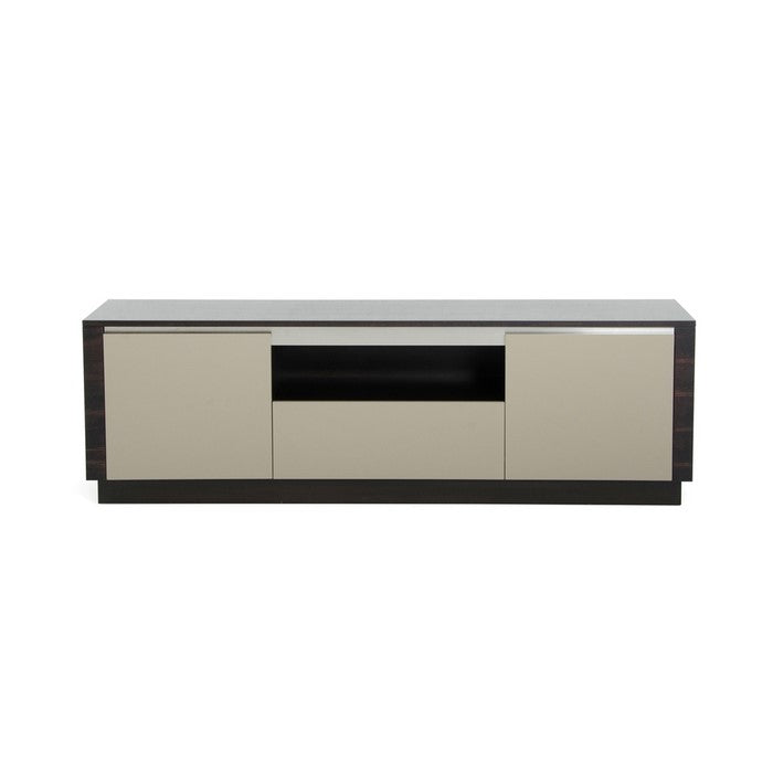2 Doors and 1 Drawer Wooden TV Stand with 1 Open Compartment, Gray
