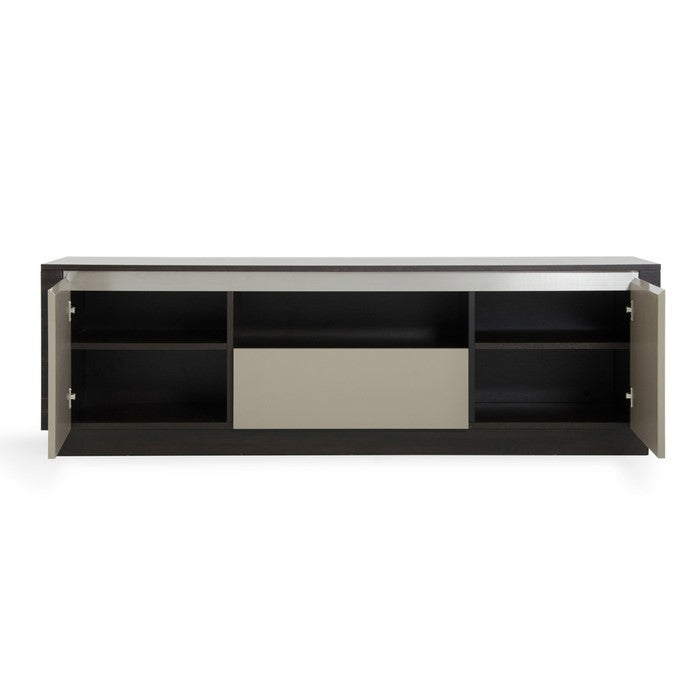 2 Doors and 1 Drawer Wooden TV Stand with 1 Open Compartment, Gray