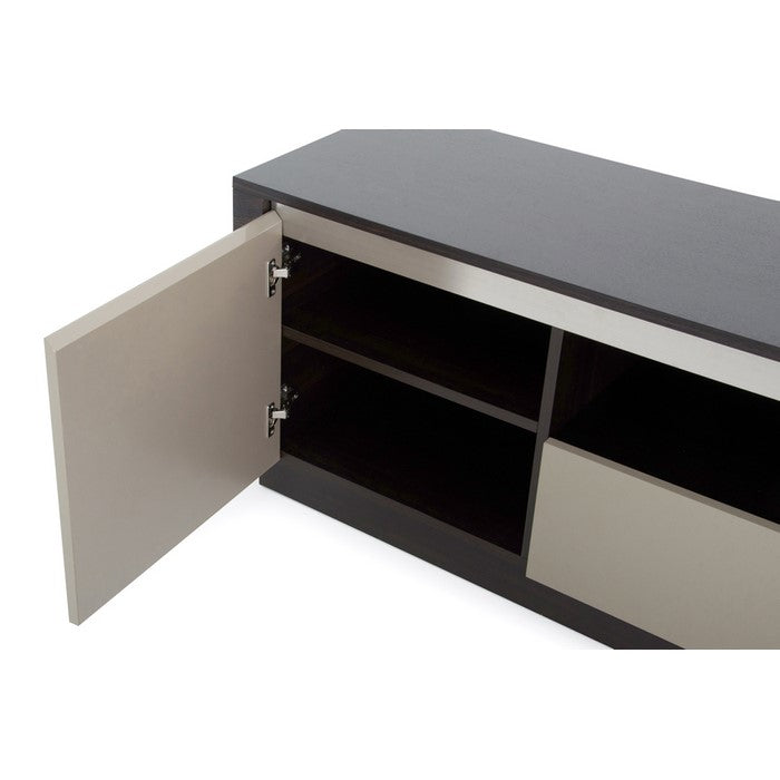 2 Doors and 1 Drawer Wooden TV Stand with 1 Open Compartment, Gray