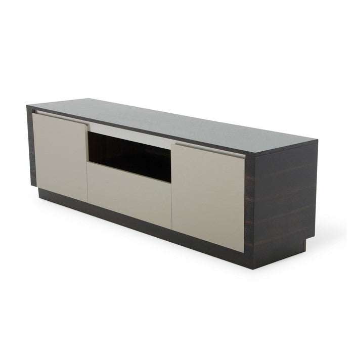 2 Doors and 1 Drawer Wooden TV Stand with 1 Open Compartment, Gray