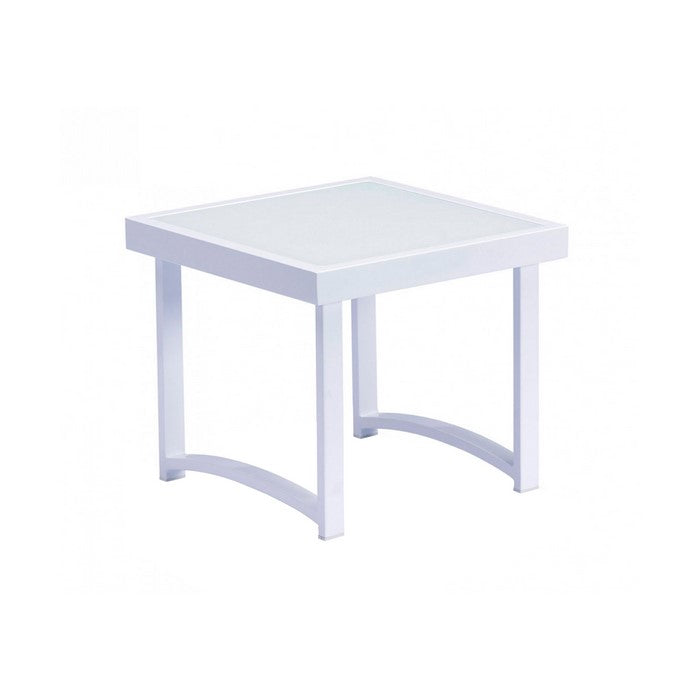 Fabric Upholstered Metal Frame Sun Bed with End Table, Blue and White