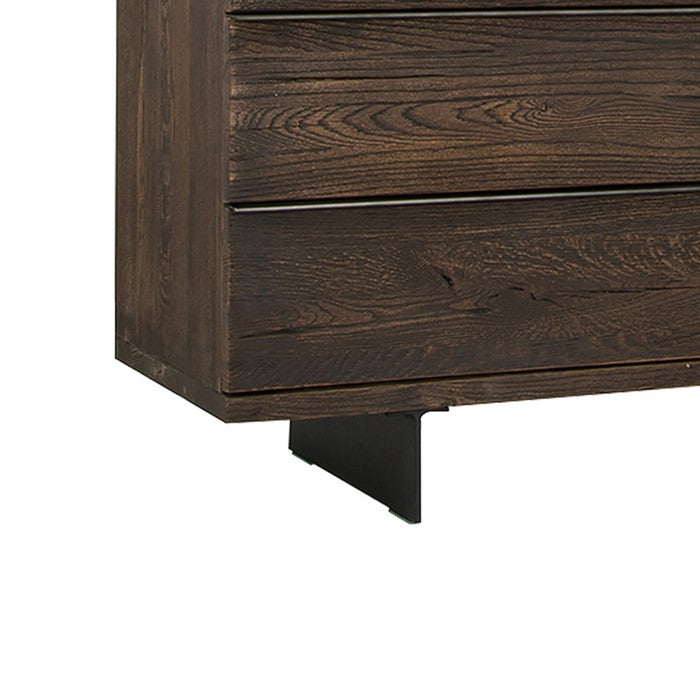 Wooden Frame Dresser with 6 Drawers with Metal Legs, Dark Brown