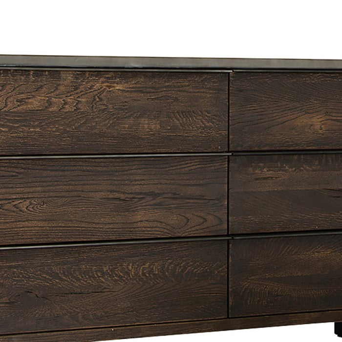 Wooden Frame Dresser with 6 Drawers with Metal Legs, Dark Brown